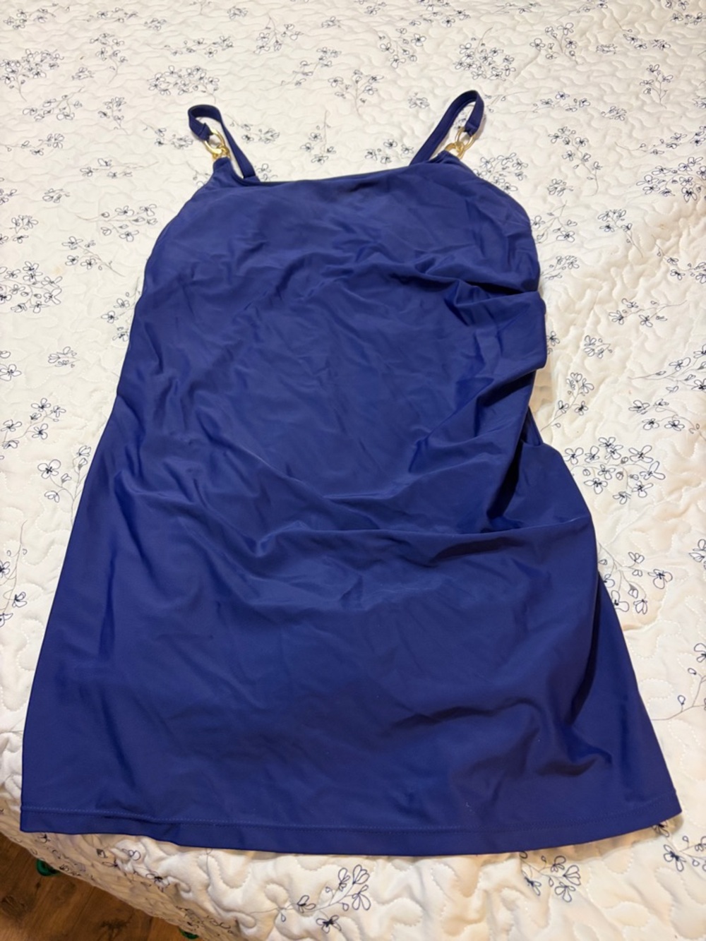 Women’s Navy One-Piece Swimdress with Adjustable Straps